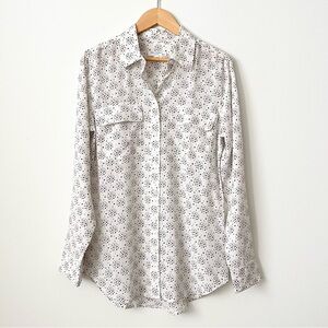 Equipment Women's Silk Blouse XS Slim Signature Long Sleeve White Stars French